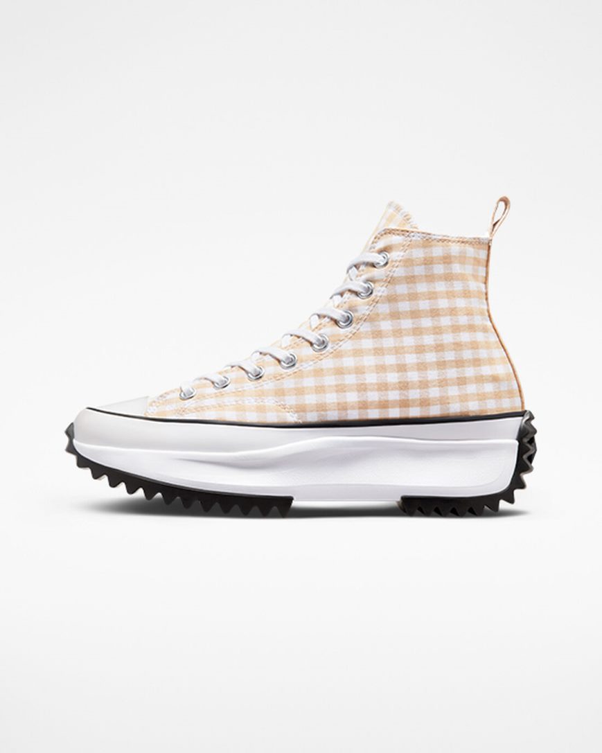 Pantofi Platforma Barbati Converse Run Star Hike Gingham Inalti Bej Albi Negrii | RO ESVZJ425